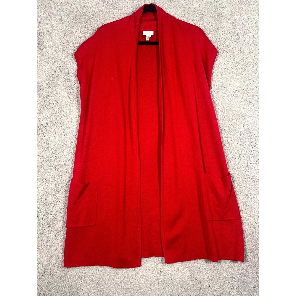 Chico's Sleeveless Cardigan Women Sz 1 Red Long Open Front Casual Colorful